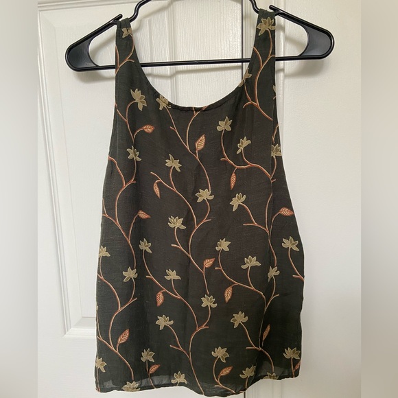 Linen/Rayon Green Tank Leaf Detail size M - Picture 2 of 5